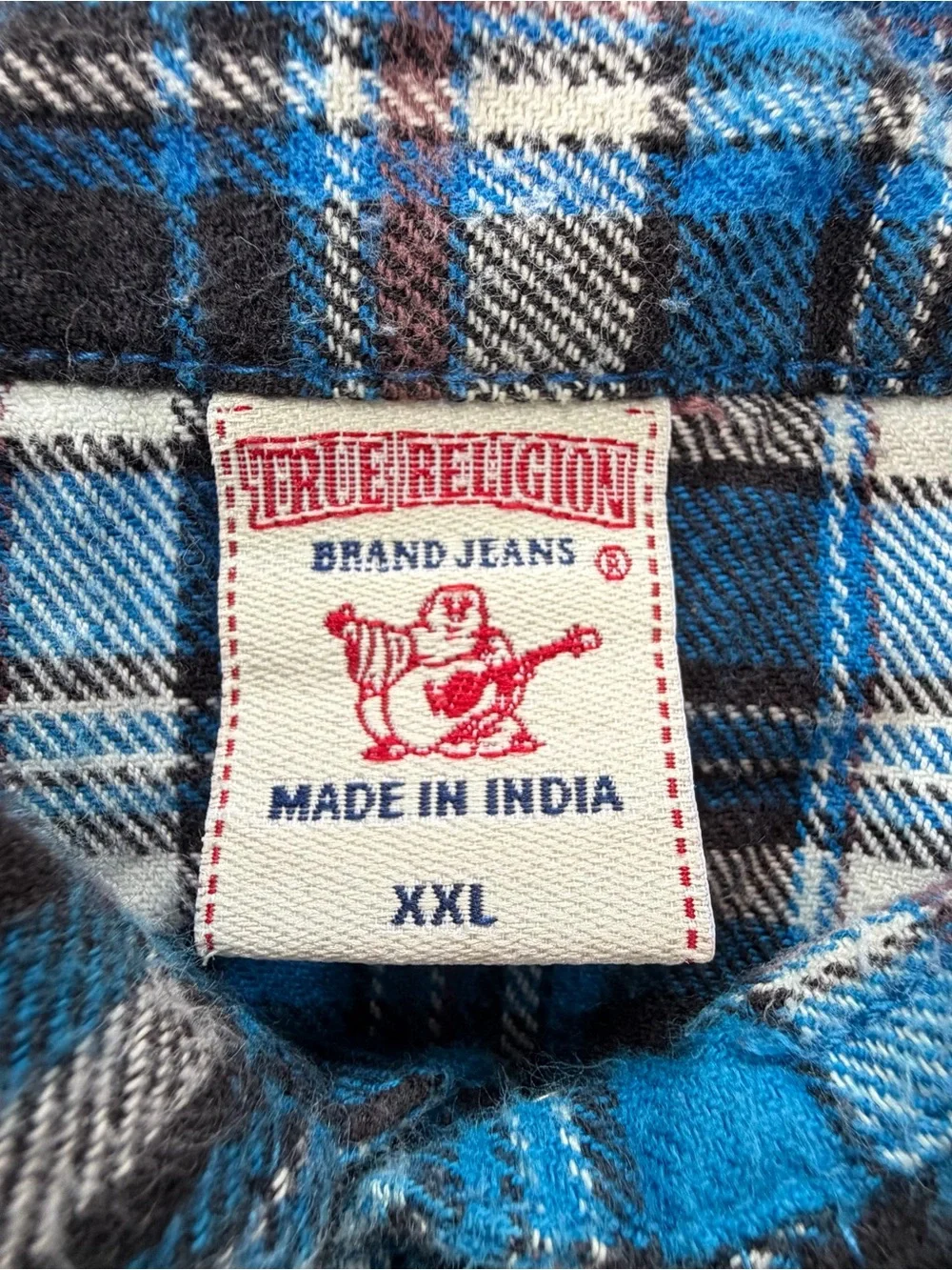True Religion Blue Plaid Flannel Western Shirt • Pearl Snaps • Men’s XXL